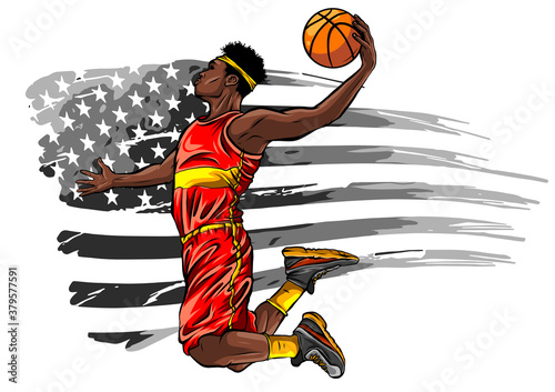 American basketball player sports vector illustration art