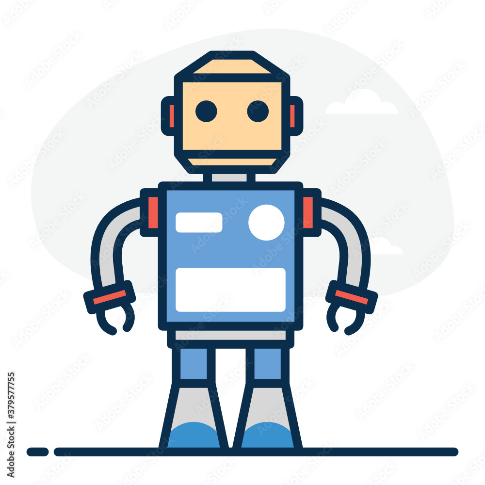 Fototapeta premium Robot toy icon, humanoid in modern flat style 