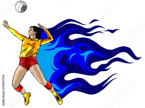 Abstract Female Volleyball Player Fire Power vector
