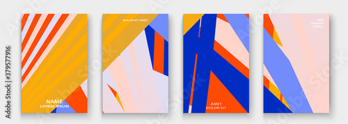 Minimal cover collection design. Halftone yellow, red, blue gradients. Abstract retro 90s style texture geometric pattern lines. Striped minimalistic trend backgrounds. Modern template design for web