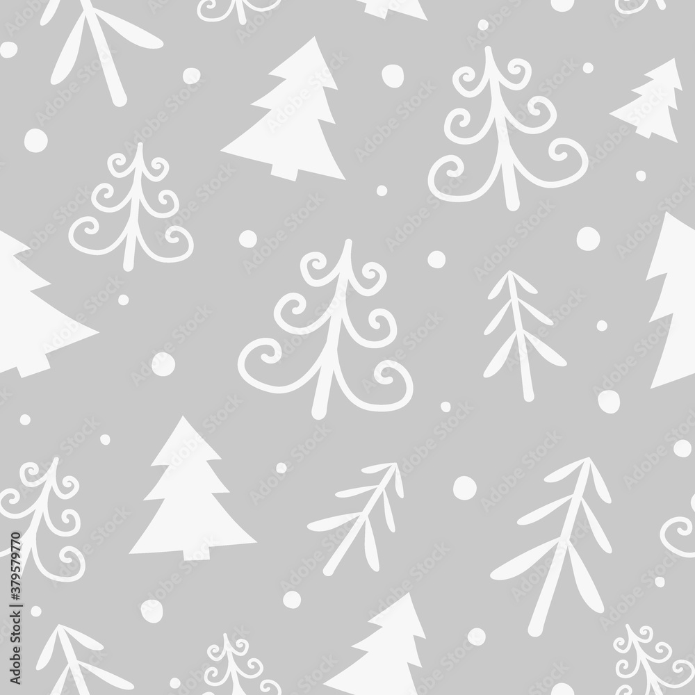 Christmas wrapping paper with trees. Xmas background. Vector