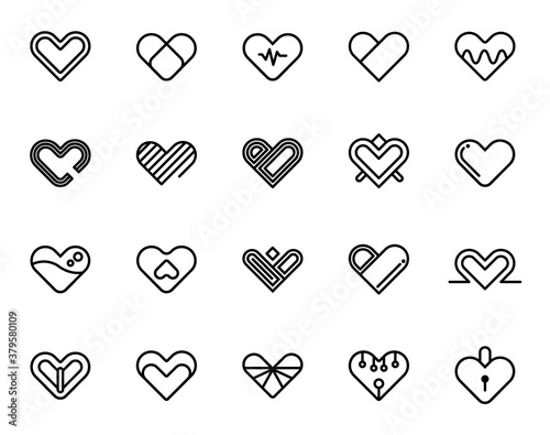 simple set of heart icon vector, lovely romance outline symbols. Valentine lovely passion hearted emotional drawn or valentines day.
