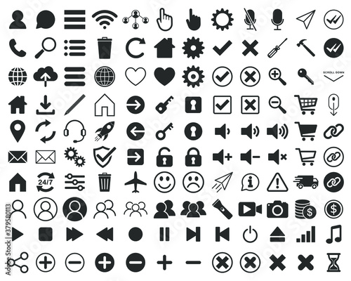 120 Universal web interface icon symbol set. App ui logo sign collection. Vector illustration image. Isolated on white background.