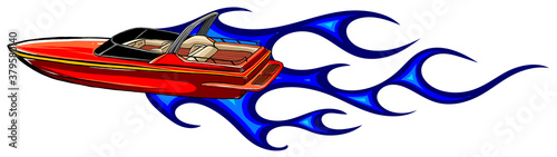 vector Illustration of a Fast Speedboat on the Water