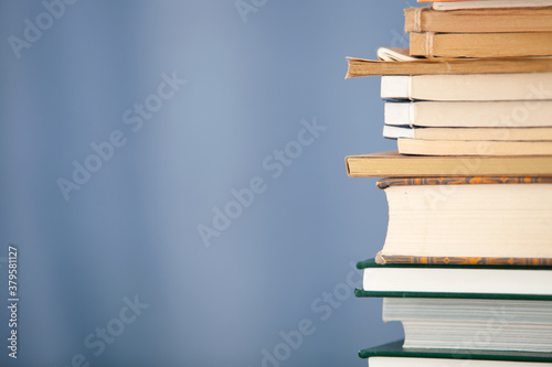 Stack of paper books close-up