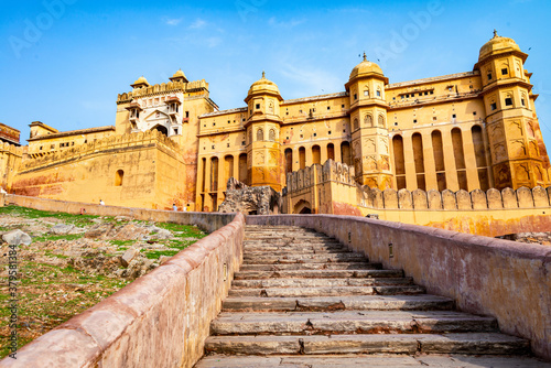 Amber Fort in Jaipur, India. Popular landmark, steps leading to the main entrance