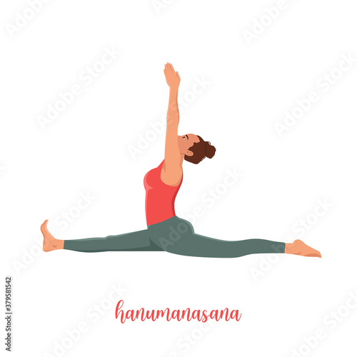 Girl sitting in yoga pose,Monkey Pose is an asana in hatha yoga,hanumanasana pose,vector illustration in trendy style