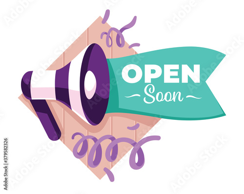 Opening soon shop or store announcement with megaphone