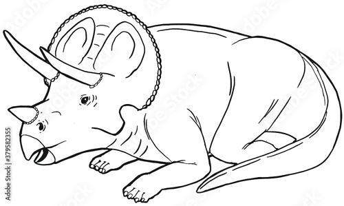 vector line art sitting triceratops dinosaur