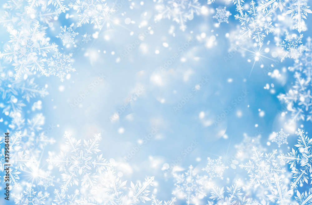 blue, winter background with snowflakes