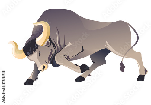 Aggressive buffallo character running  frenzied bull or ox