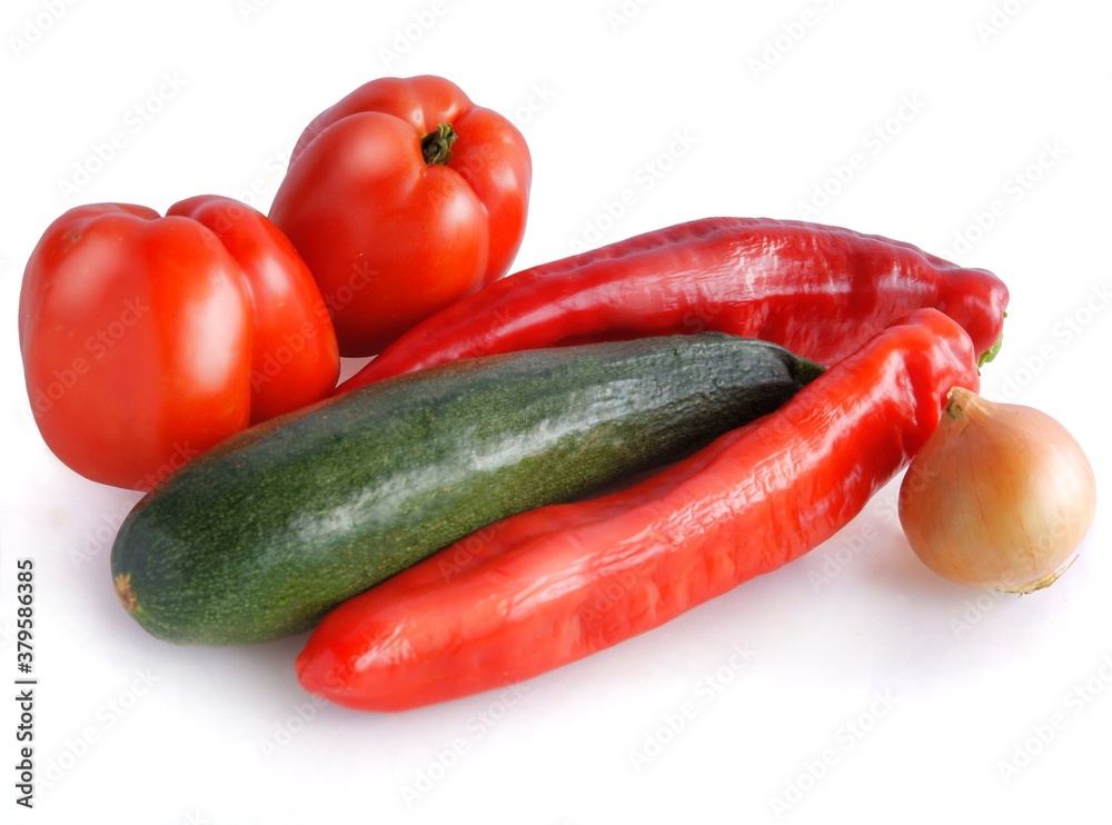 green cucmber ,red peppers and tomatoes for salad close up green cucmber ,red peppers and tomatoes for salad close up