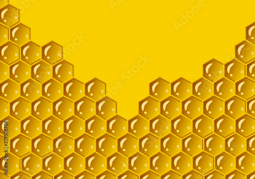 Honeycomb yellow composition background. Vector illustration of geometric texture. Seamless hexagons pattern.