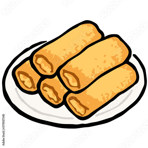 Illustration of Spring roll: Illustration like woodblock print