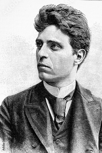 Pietro Mascagni. Italian Opera composer. His masterpiece, Cavalleria rusticana. 1863-1945. Antique illustration. 1891.