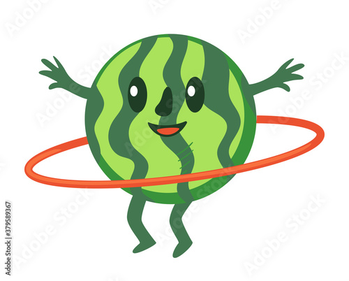 Sportive watermelon using hula hoop for exercises vector