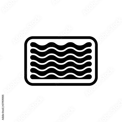 Silhouette Minced meat in tray. Outline icon of industrial packaging of semi-finished meat products. Black simple illustration of ground-meat. Flat isolated vector pictogram on white background