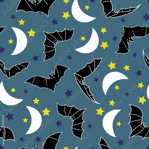 Halloween night bats seamless pattern