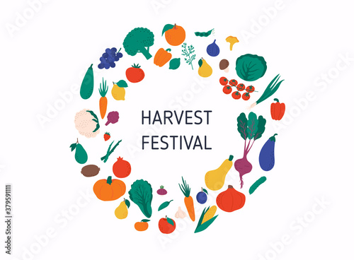Harvest Festival banner with autumn vegetables. Harvest fest poster design.