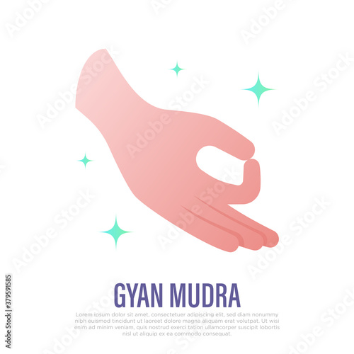 Gyan mudra, yoga hand gesture in flat style. Symbol of concentaration, calmness, tranquillity. Vector illustration.