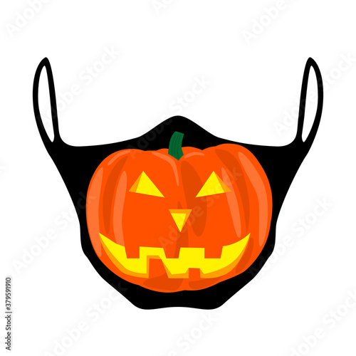 Protective face mask with halloween pumpkin. Vector illustration isolated on white background.