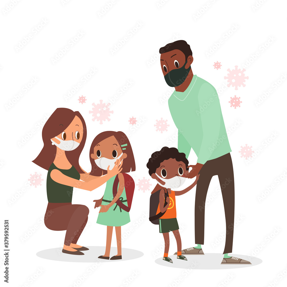 Parent protecting their children from coronavirus. Parent protecting their children from coronavirus.