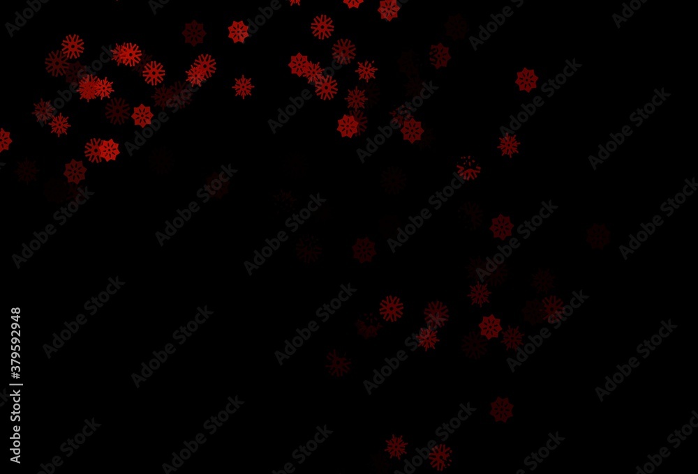 Dark Red vector texture with colored snowflakes.