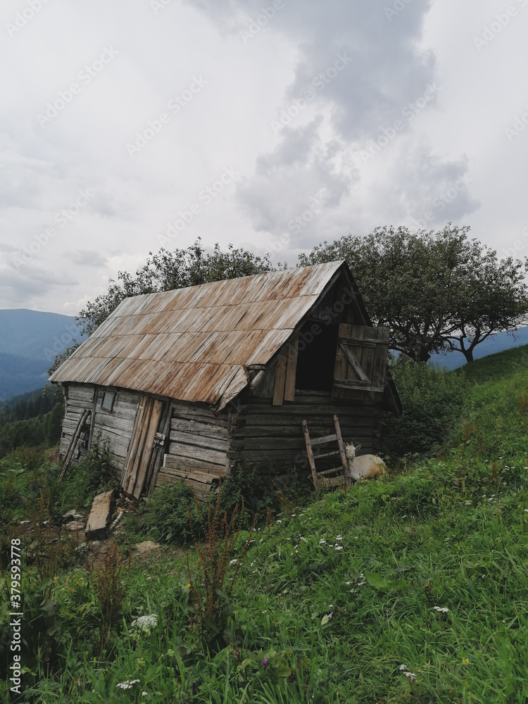 Old wooden barn in the mountains