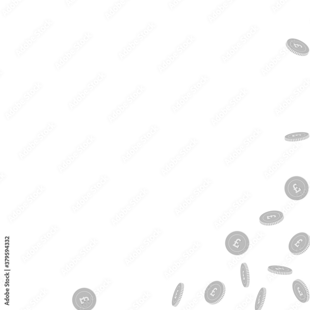 British pound coins falling. Scattered black and w British pound coins falling. Scattered black and w