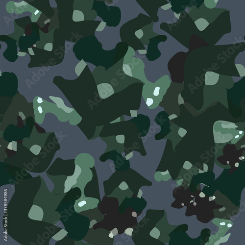 Forest camouflage of various shades of green, blue and brown colors