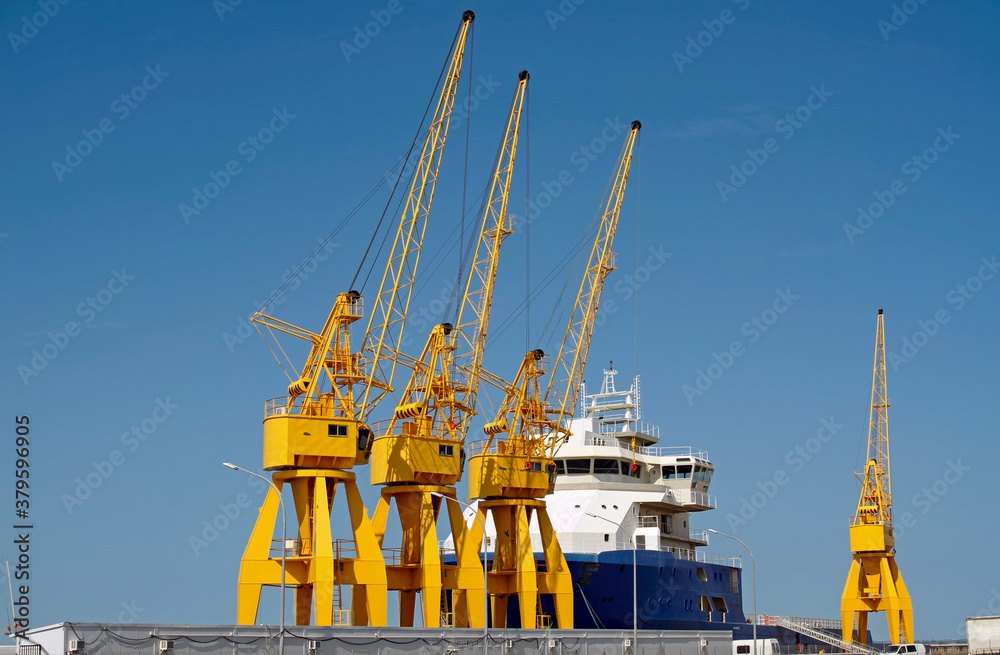 port cranes and freighter