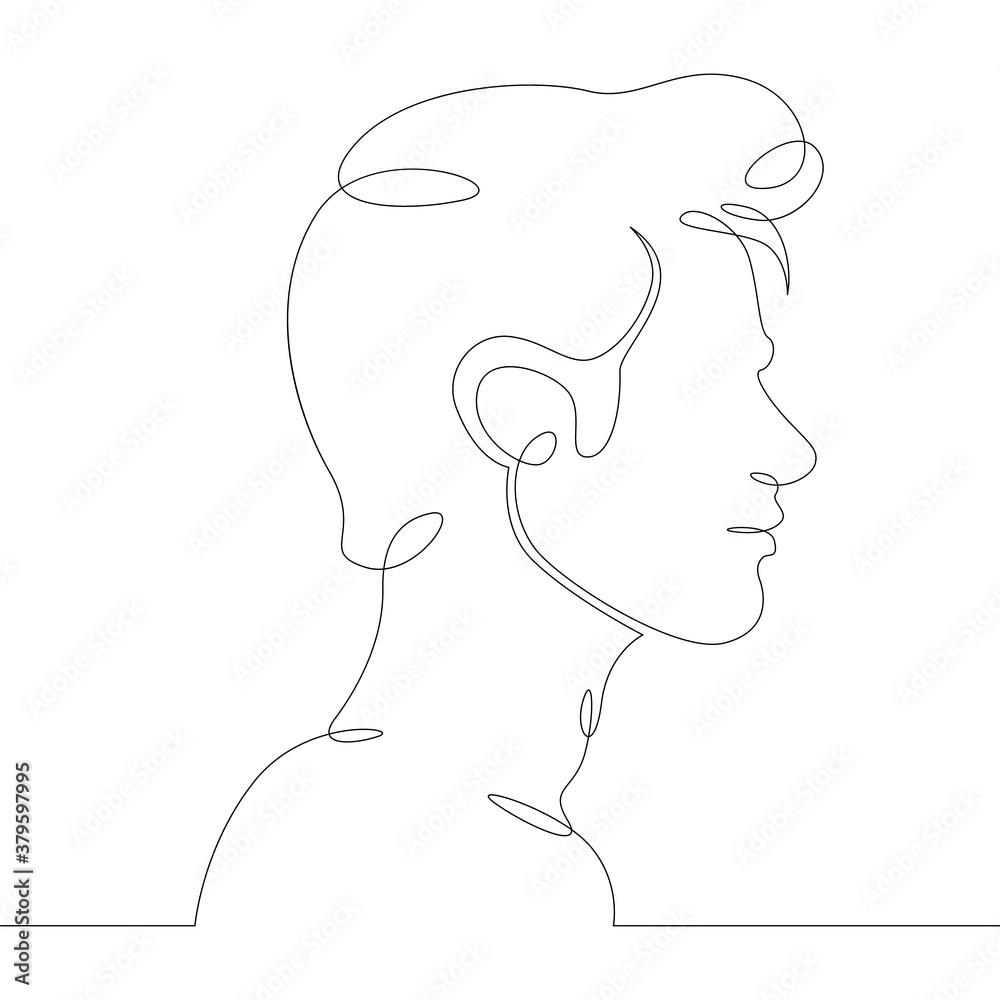  line logo young man portrait profile head bust side view