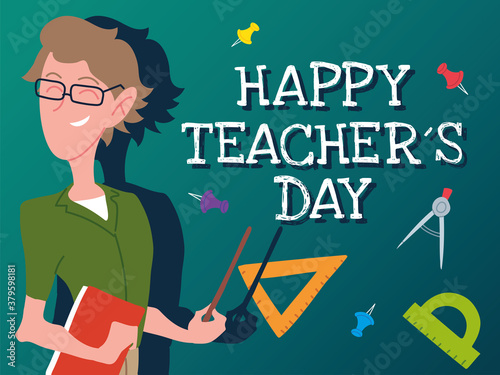 happy teachers day card with man