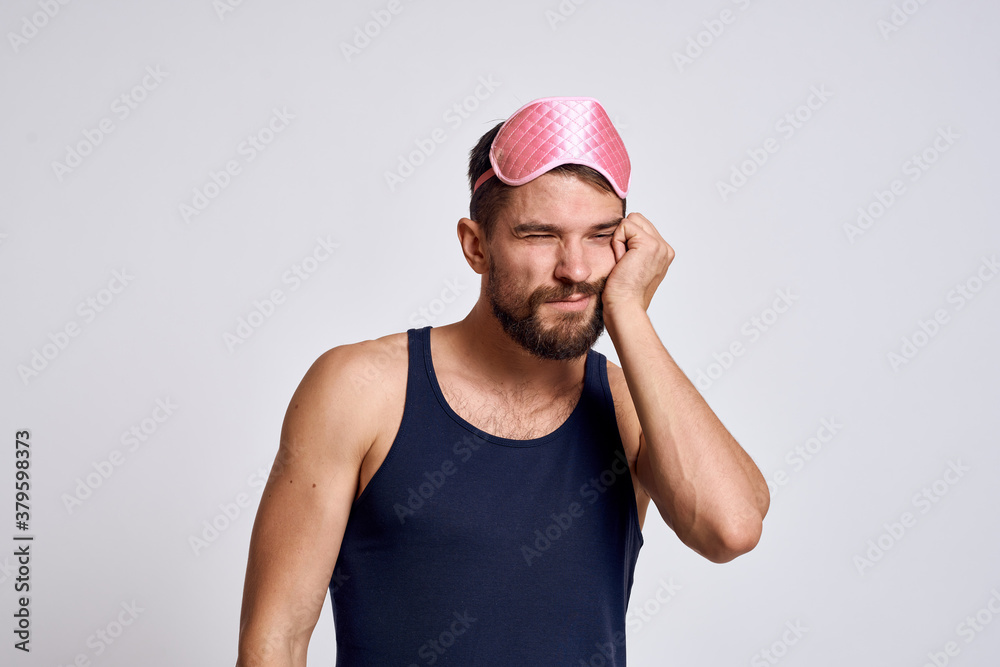 A man in a black t-shirt mask for sleep calm relaxation lifestyle A man in a black t-shirt mask for sleep calm relaxation lifestyle