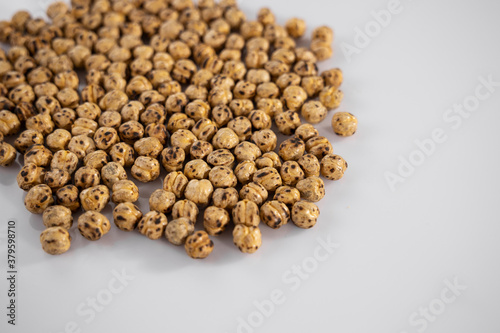 healthy roasted chickpeas on white background