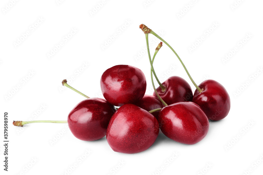 Delicious fresh ripe cherries isolated on white Delicious fresh ripe cherries isolated on white