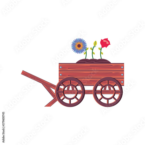 flowers in garden cart detailed style icon vector design