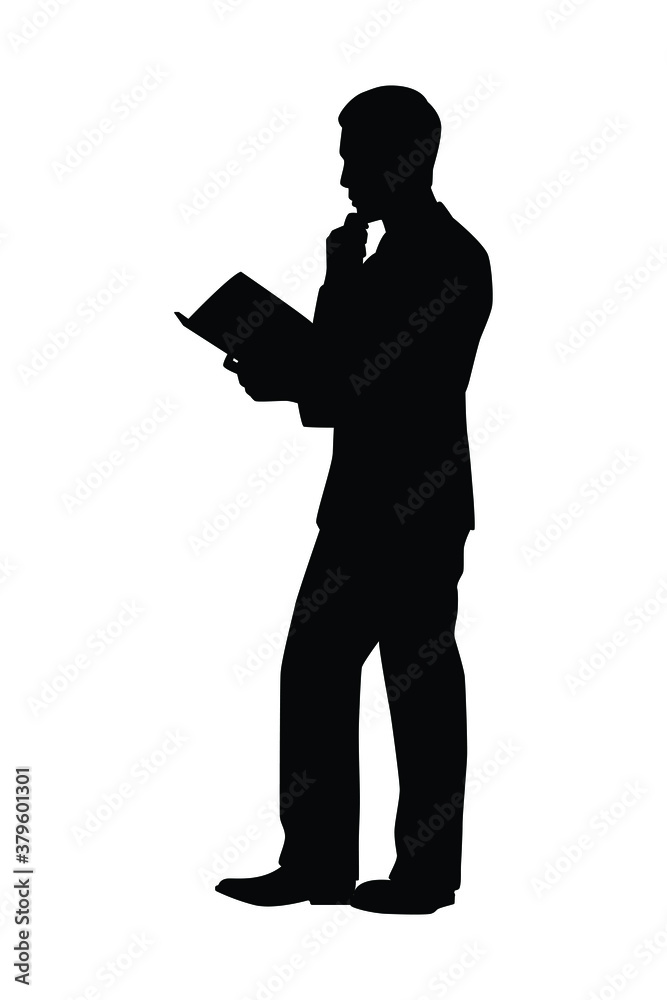 Standing man with book silhouette vector