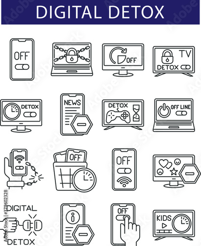 line icons set, digital detox