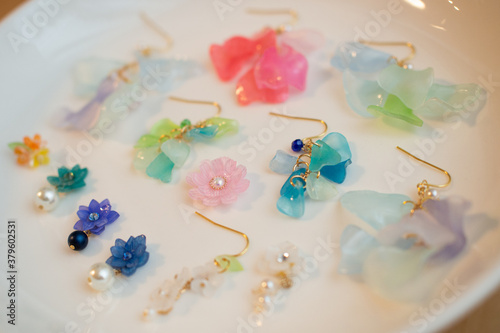 Handmade flower earrings made from Praban