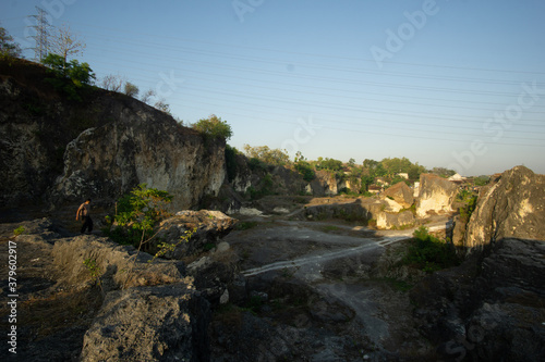 View of the limestone hills in Bojonegoro, Indonesia in the morning
