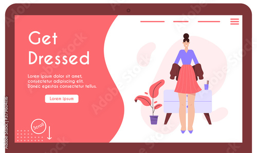 Vector banner of woman gets dressed concept