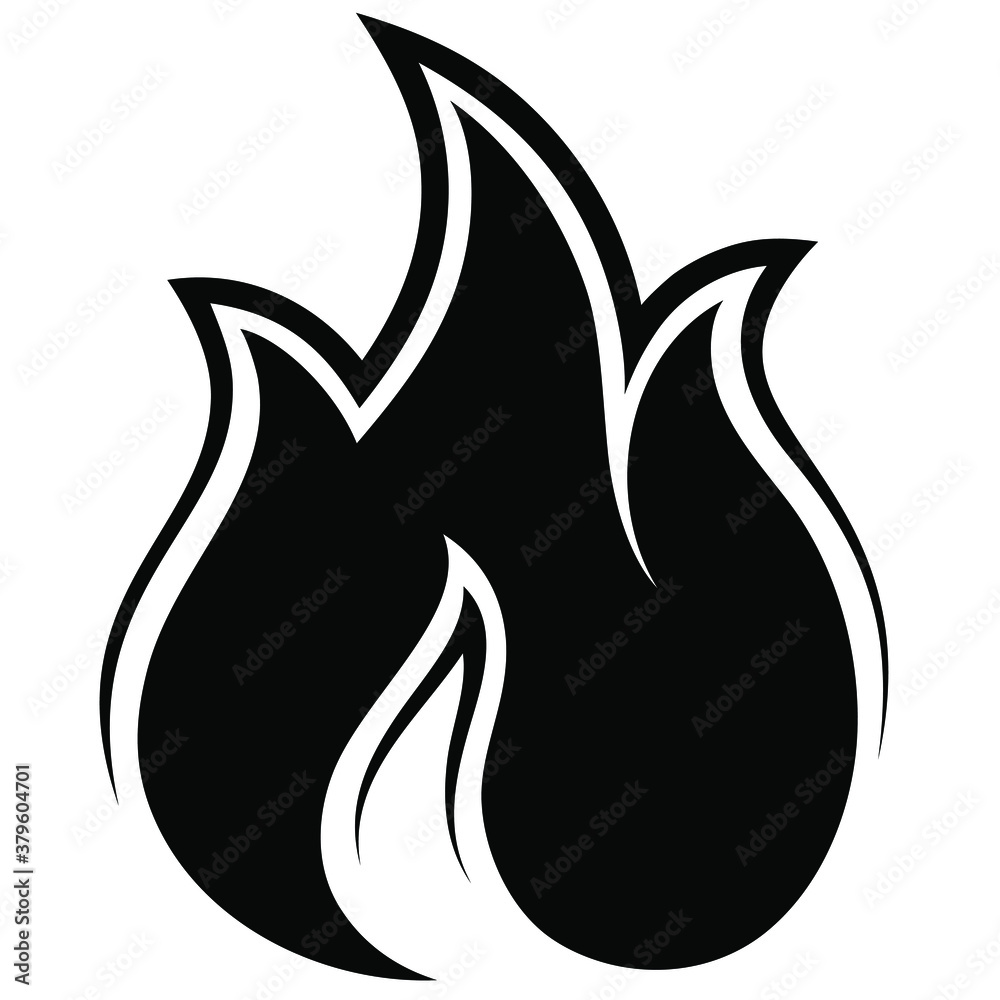 Fire flame icon. Black icon isolated on white background. Fire flame silhouette. Simple icon. 