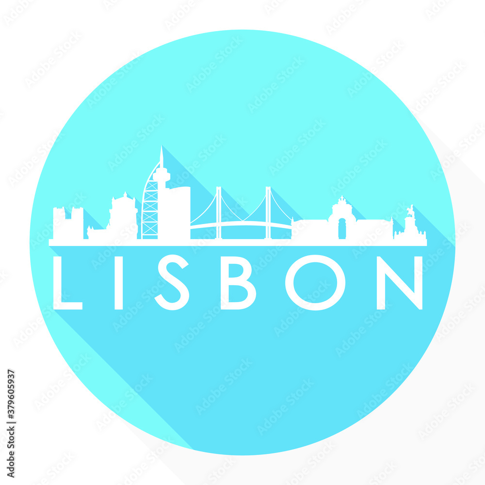 Lisbon Portugal Europe Flat Icon Skyline Silhouette Design City Vector Art Famous Buildings.