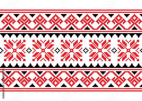 Ukrainian, Belarusian cross-stitch vector seamless pattern, long retro ornament inpired by folk art - Vyshyvanka 
 