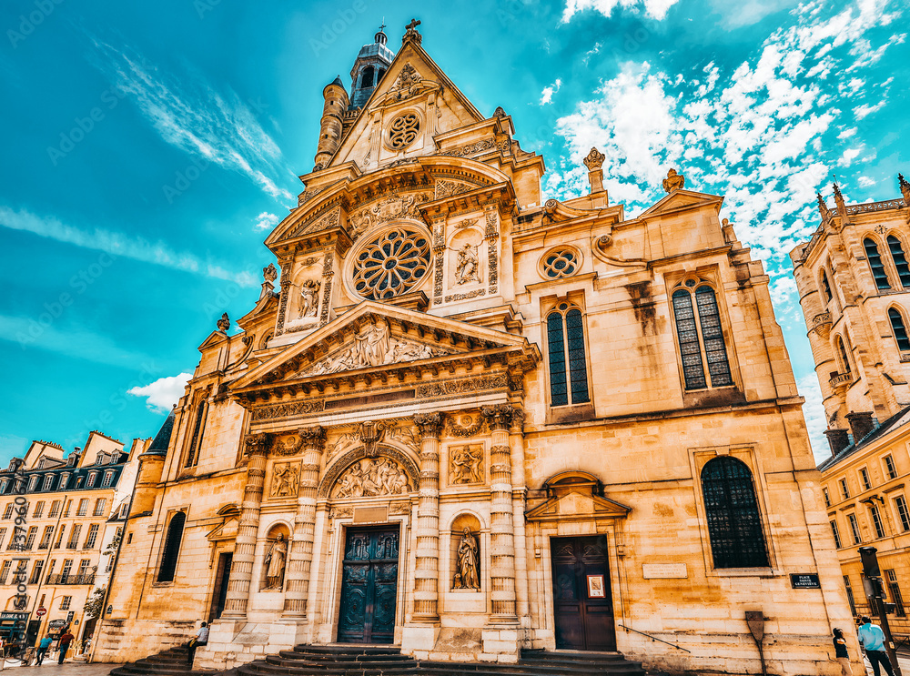 PARIS, FRANCE - JULY 08, 2016 : Saint-Etienne-du-Mont is a church in Paris, France, located on the Montagne Sainte-Genevieve  near the Pantheon.