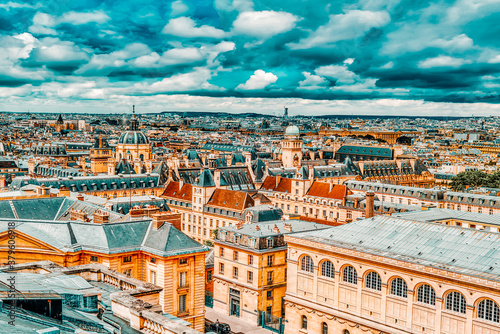Beautiful panoramic view of Paris from the roof of the Pantheon.