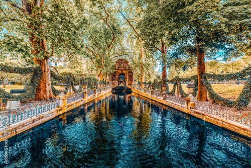 PARIS, FRANCE - JULY 05, 2016 : Medici Fountain in Luxembourg Palase-one of the most beautiful parks in Paris. France.