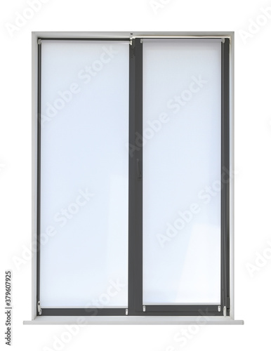 Modern plastic window with dark grey frame on white background