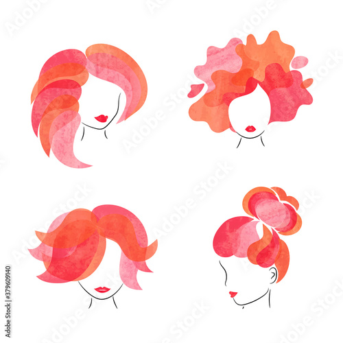 Hairstyle women set. Logo, ...